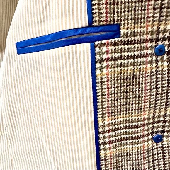 *rare* J. CREW Regent Wool Blazer Natural Plaid, Velvet Ribbon & Cobalt Pop — 6 - Picture 13 of 16